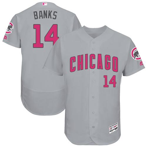 Cubs #14 Ernie Banks Grey Flexbase Authentic Collection Mother's Day Stitched MLB Jersey